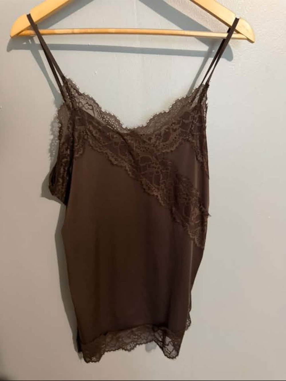 H&M Brown Lace-Trim Satin Cami